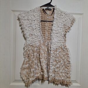 Accessory St Cream White Shaggy Textured Sleeveless Cardigan Maximalism Size S